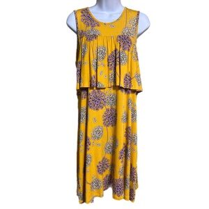a.n.a. S dress floral yellow lilac white tee material sleeveless EUC 11006